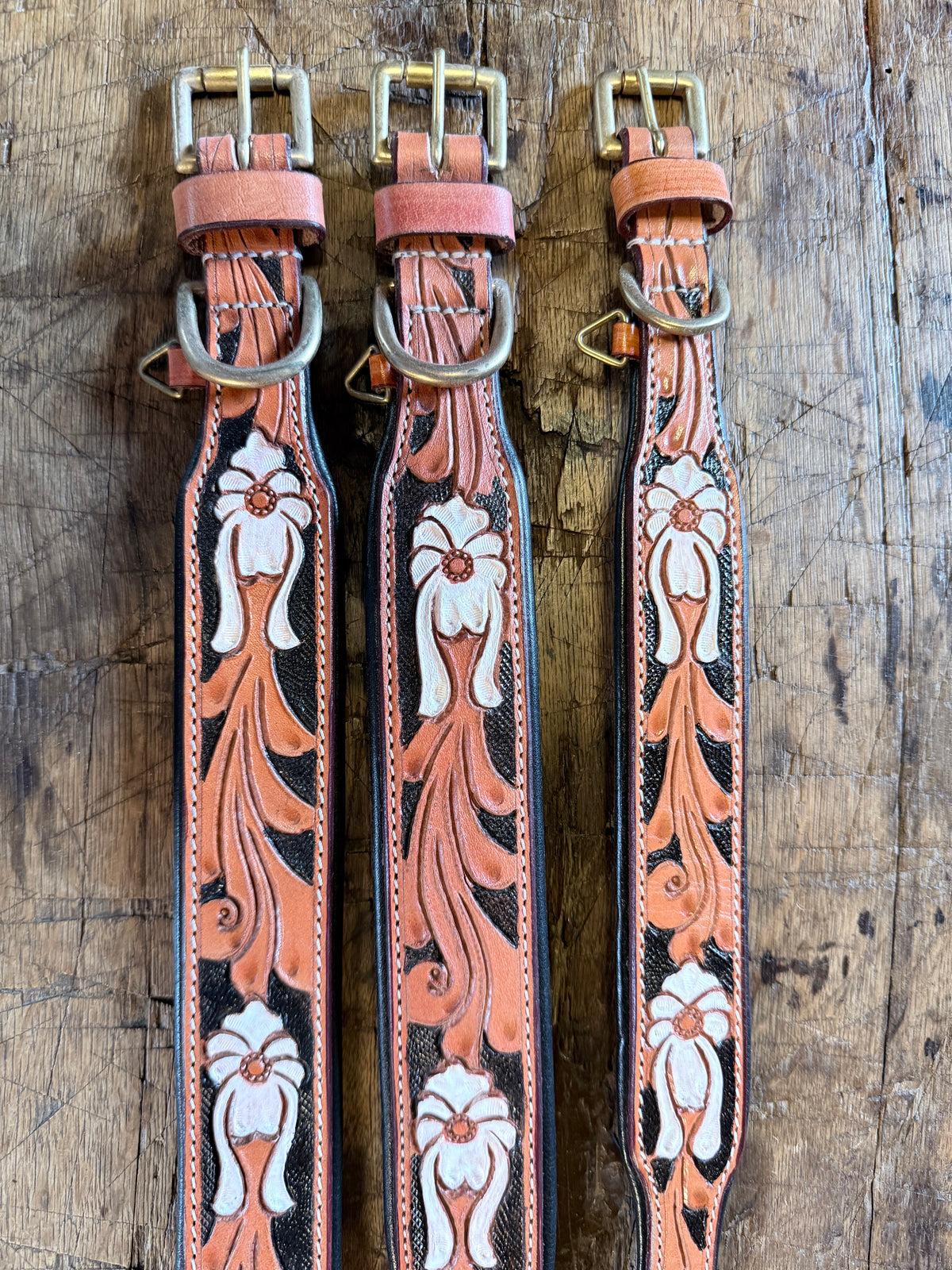 Miraflores Embossed Floral Leather Dog Collar, Tooled Western Saddle Brown
