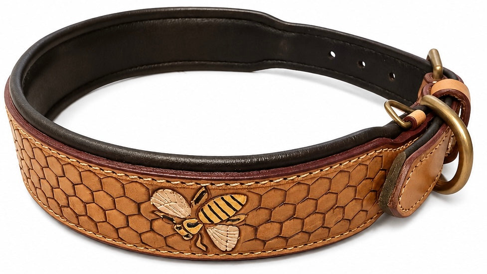 Honeycomb Collar — Hand-Tooled & Hand-Painted Leather Dog Collar