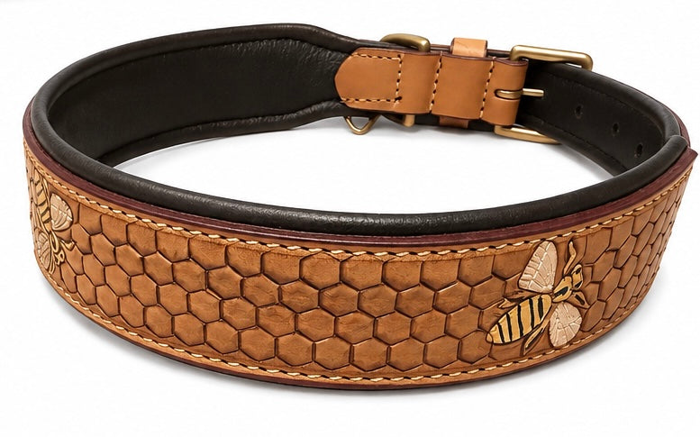 Honeycomb Collar — Hand-Tooled & Hand-Painted Leather Dog Collar