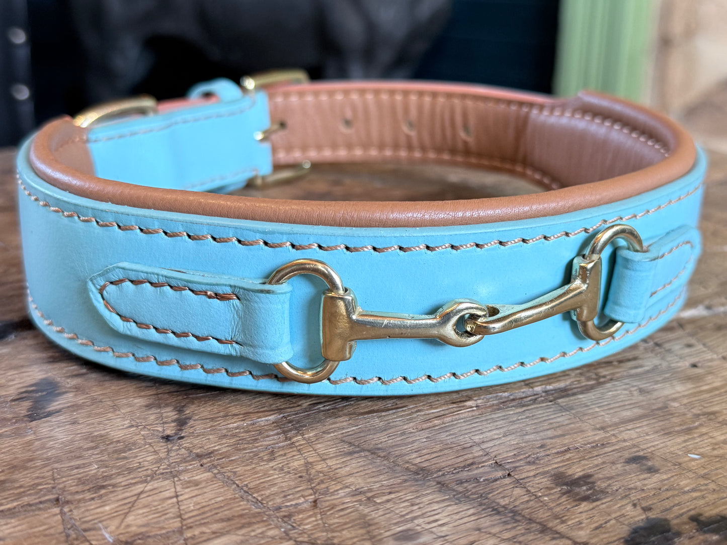 Belmont Horse Bit Collar — Equestrian Leather Dog Collar with Brass Detail