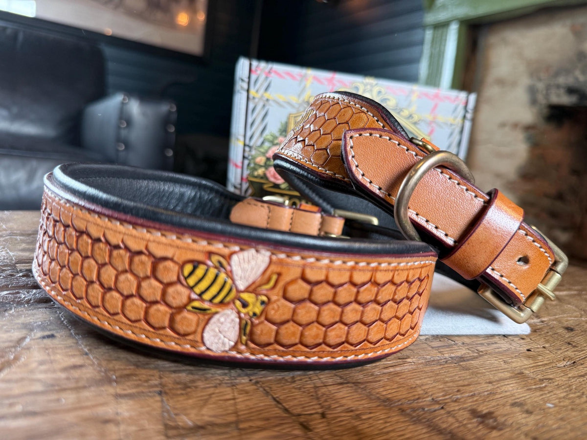 Honeycomb Collar — Hand-Tooled & Hand-Painted Leather Dog Collar