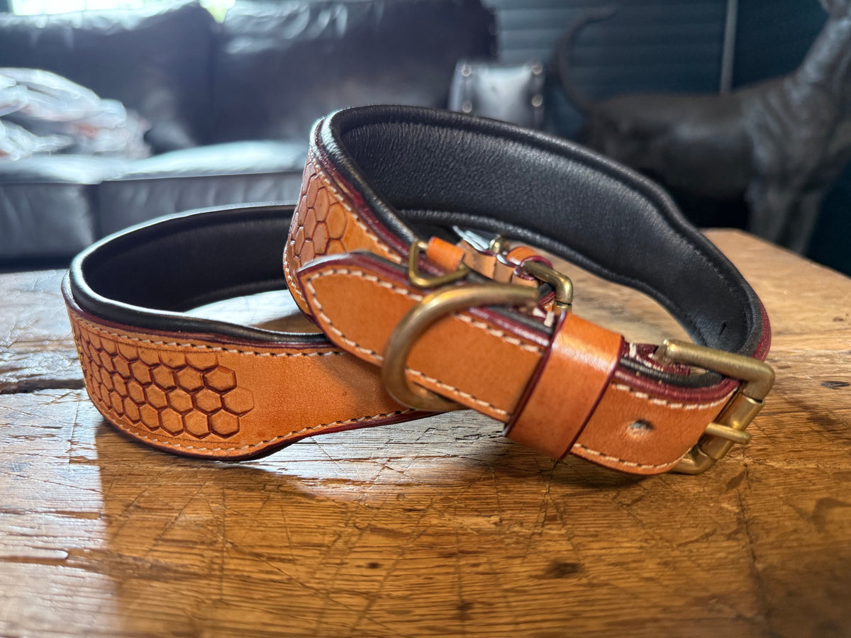 Honeycomb Collar — Hand-Tooled & Hand-Painted Leather Dog Collar