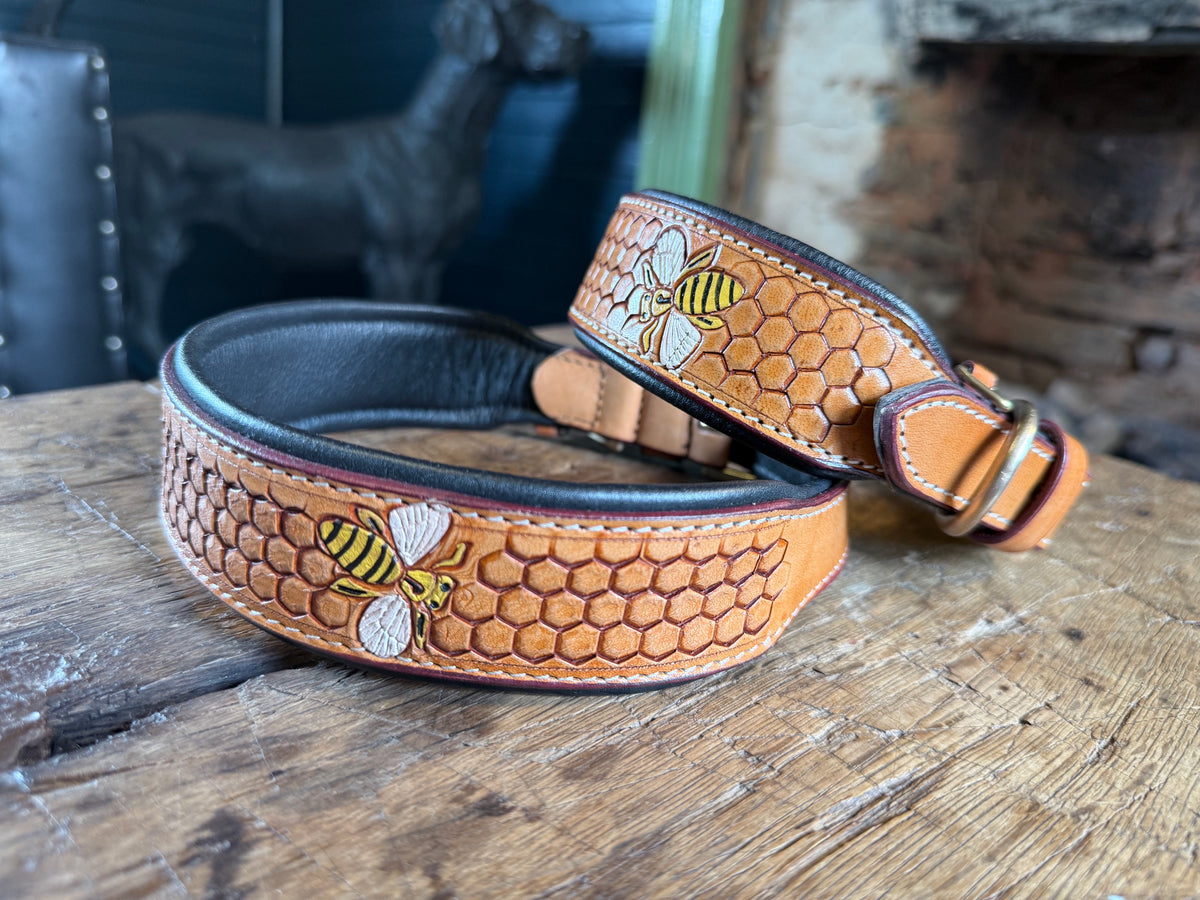 Honeycomb Collar — Hand-Tooled & Hand-Painted Leather Dog Collar