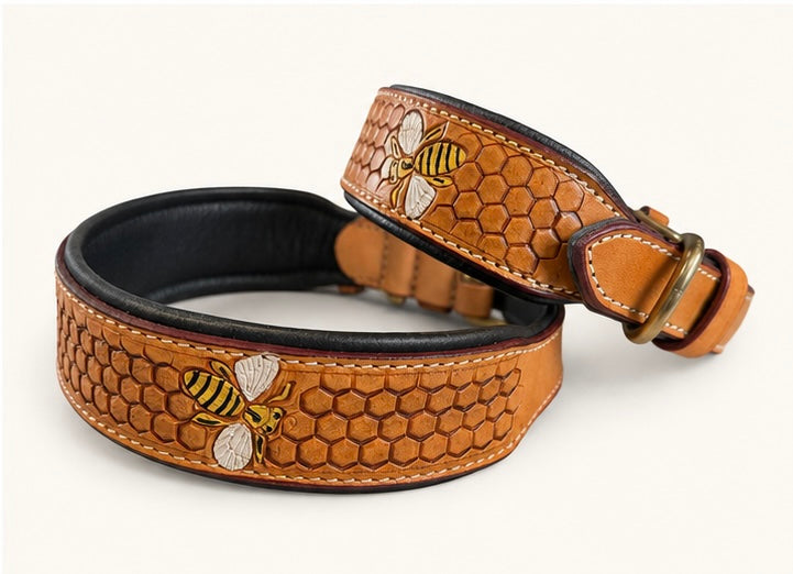 Honeycomb Collar — Hand-Tooled & Hand-Painted Leather Dog Collar