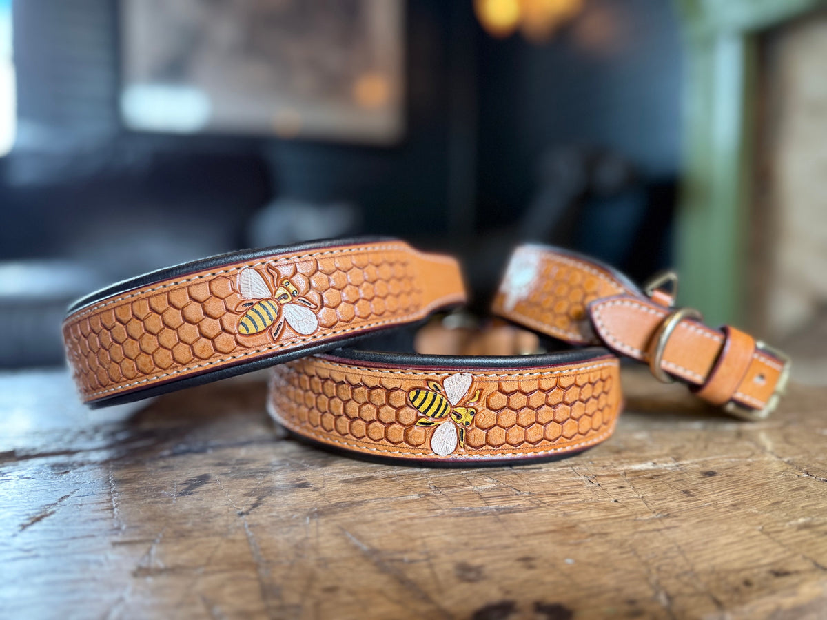 Honeycomb Collar — Hand-Tooled & Hand-Painted Leather Dog Collar