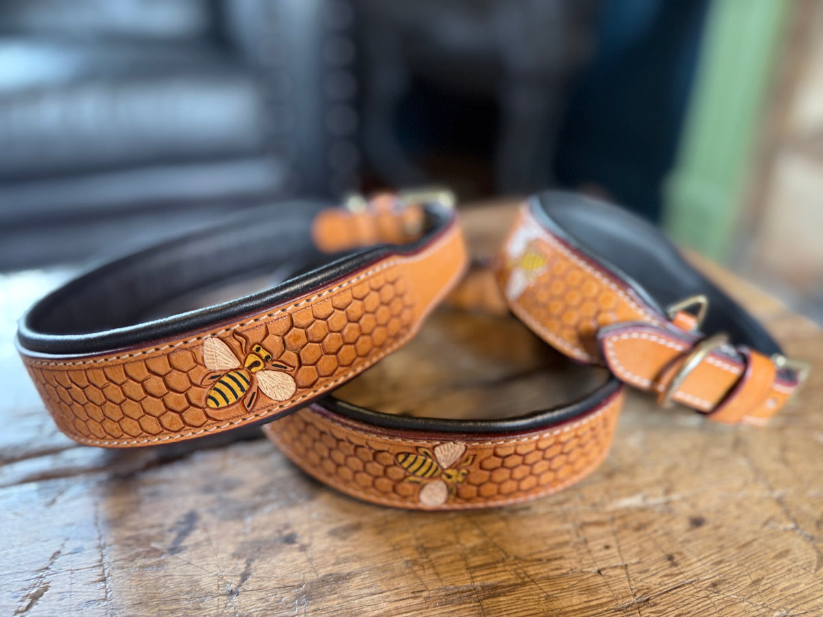 Honeycomb Collar — Hand-Tooled & Hand-Painted Leather Dog Collar