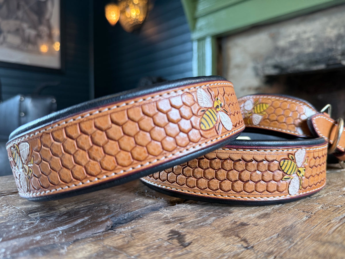 Honeycomb Collar — Hand-Tooled & Hand-Painted Leather Dog Collar
